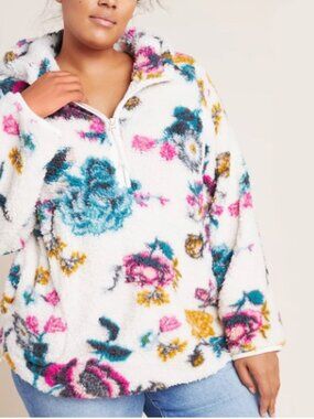 Anthropologie Saturday/Sunday Rosemarie Floral Sherpa Hoodie XL